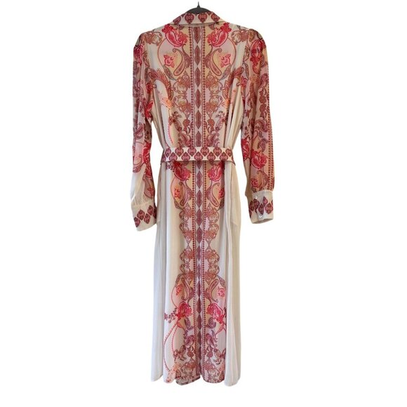 eShakti Size S Floral Paisley Georgette Belted Shirtdress Midi Modest Belted - Picture 5 of 11